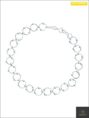925 Sterling Silver Beaded Circle Link Bracelet Anklet Gift